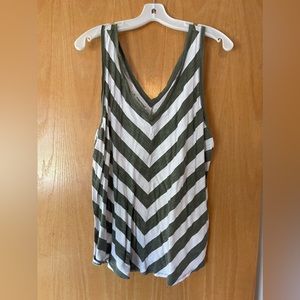 Olive green and white v-neck tank top.